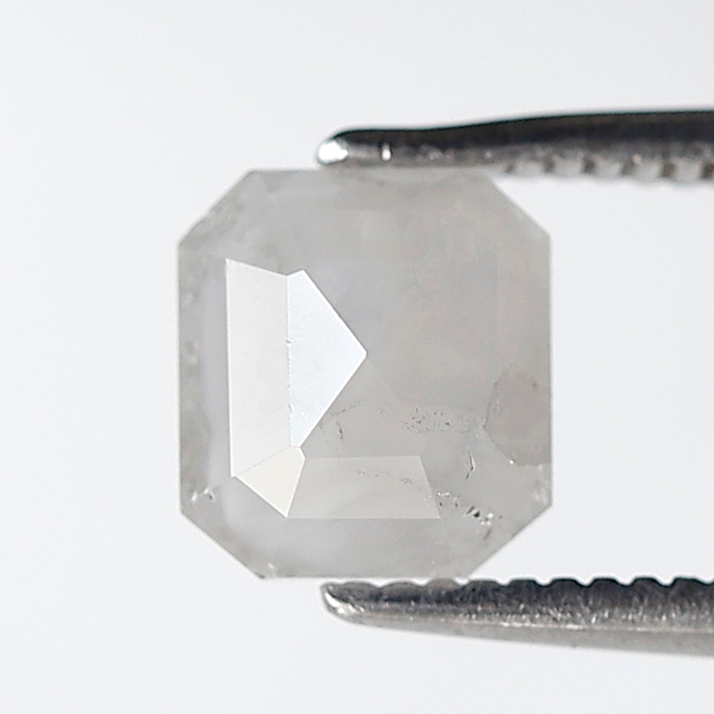 0.89 Ct 6.50 MM Emerald Shape Salt and Pepper Diamond Loose Natural Misty White Color Diamond