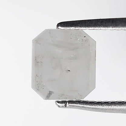 0.89 Ct 6.50 MM Emerald Shape Salt and Pepper Diamond Loose Natural Misty White Color Diamond