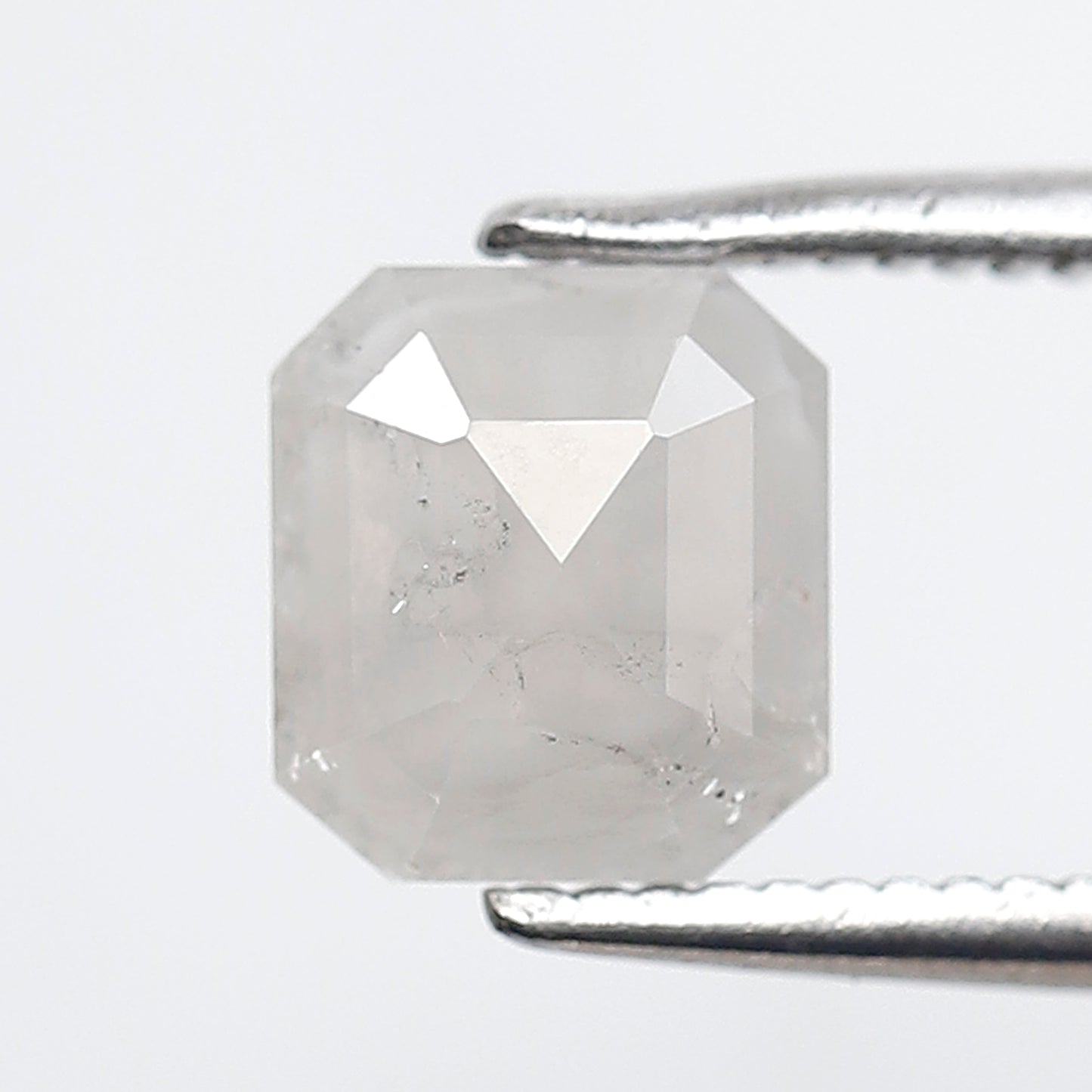 0.89 Ct 6.50 MM Emerald Shape Salt and Pepper Diamond Loose Natural Misty White Color Diamond