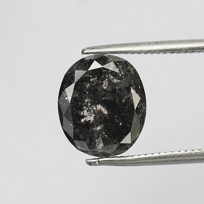 3.31 CT Oval Shape Salt and Pepper Diamond 9.60 MM Black Grey Color Loose Natural Diamond For Wedding Ring