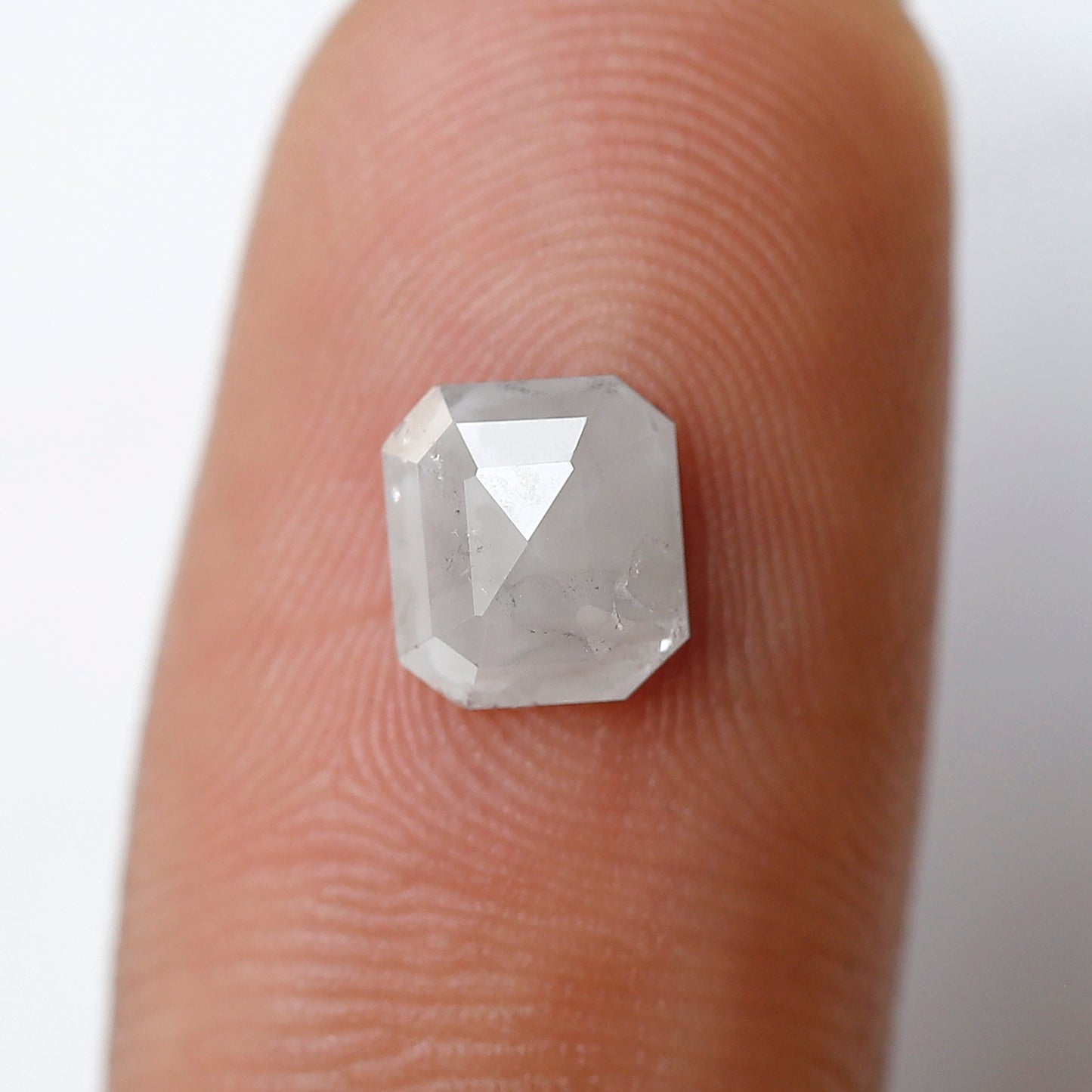 0.89 Ct 6.50 MM Emerald Shape Salt and Pepper Diamond Loose Natural Misty White Color Diamond