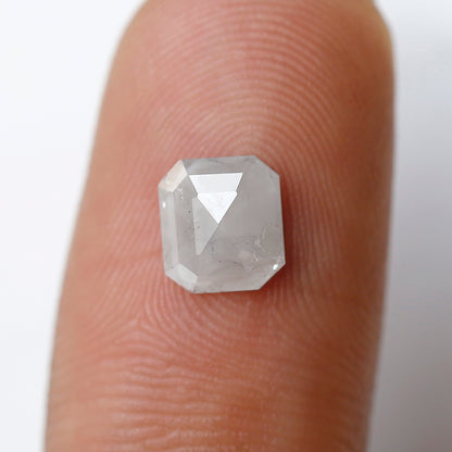 0.89 Ct 6.50 MM Emerald Shape Salt and Pepper Diamond Loose Natural Misty White Color Diamond