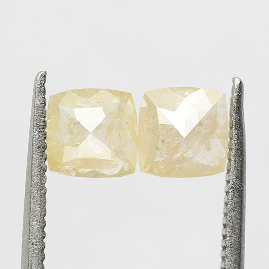 1.04 CT Pair Of Cushion cut Rustic Diamonds, Natural Yellowish Loose Diamonds For Wedding Jewelry