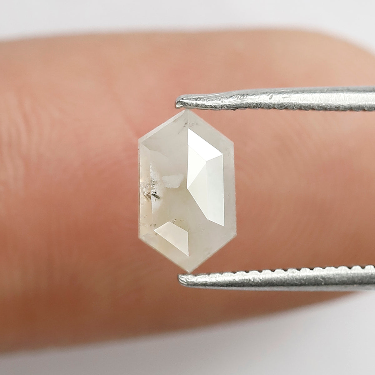 0.98 CT Elongated hexagon Shape Salt and Pepper Diamond Misty White Color Loose Natural Diamond For Wedding Ring