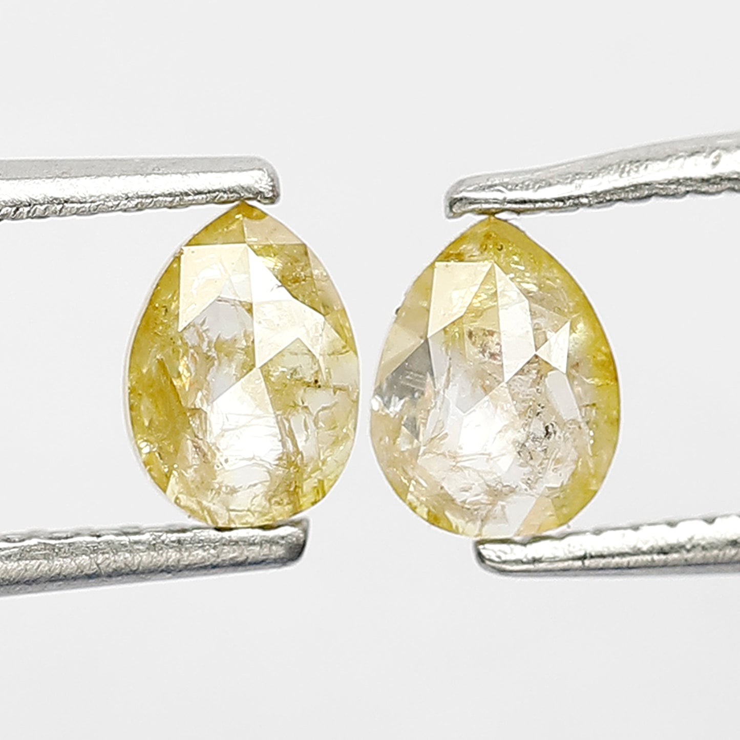0.68 CT Pair Of Pear Shape Rustic Diamonds, Natural Yellow Translucent Loose Diamonds For Bridal Jewelry