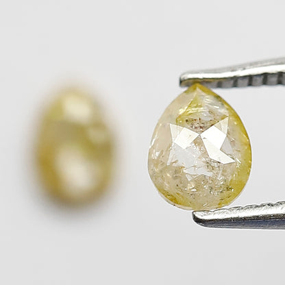 0.68 CT Pair Of Pear Shape Rustic Diamonds, Natural Yellow Translucent Loose Diamonds For Bridal Jewelry