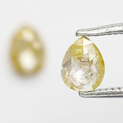 0.68 CT Pair Of Pear Shape Rustic Diamonds, Natural Yellow Translucent Loose Diamonds For Bridal Jewelry