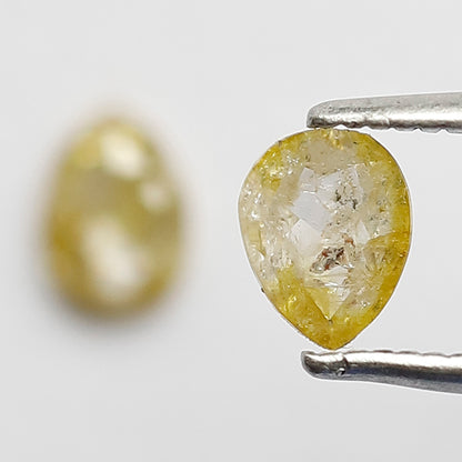 0.68 CT Pair Of Pear Shape Rustic Diamonds, Natural Yellow Translucent Loose Diamonds For Bridal Jewelry