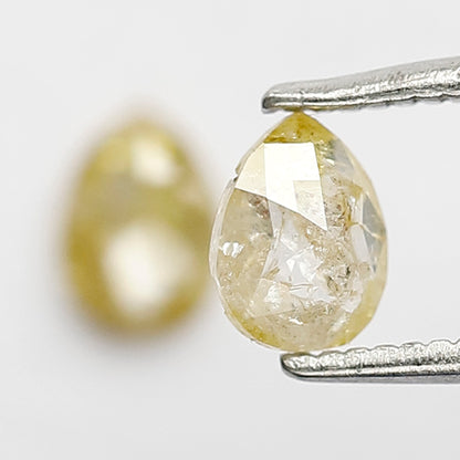 0.68 CT Pair Of Pear Shape Rustic Diamonds, Natural Yellow Translucent Loose Diamonds For Bridal Jewelry