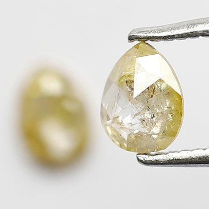 0.68 CT Pair Of Pear Shape Rustic Diamonds, Natural Yellow Translucent Loose Diamonds For Bridal Jewelry