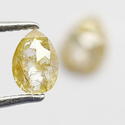 0.68 CT Pair Of Pear Shape Rustic Diamonds, Natural Yellow Translucent Loose Diamonds For Bridal Jewelry
