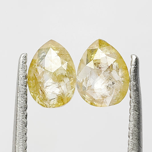 0.68 CT Pair Of Pear Shape Rustic Diamonds, Natural Yellow Translucent Loose Diamonds For Bridal Jewelry