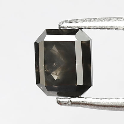 0.92 CT Emerald Shape Salt and Pepper Diamond 5.50 MM black grey Color Loose Natural Diamond For Wedding Ring