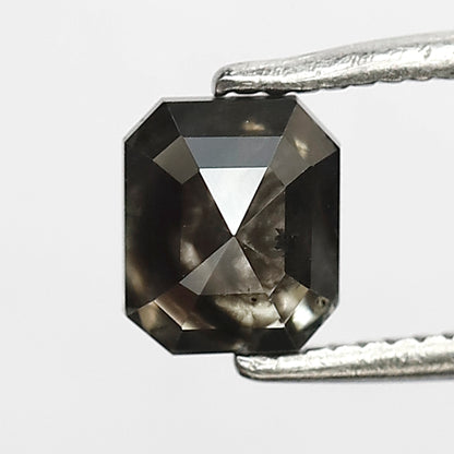 0.92 CT Emerald Shape Salt and Pepper Diamond 5.50 MM black grey Color Loose Natural Diamond For Wedding Ring