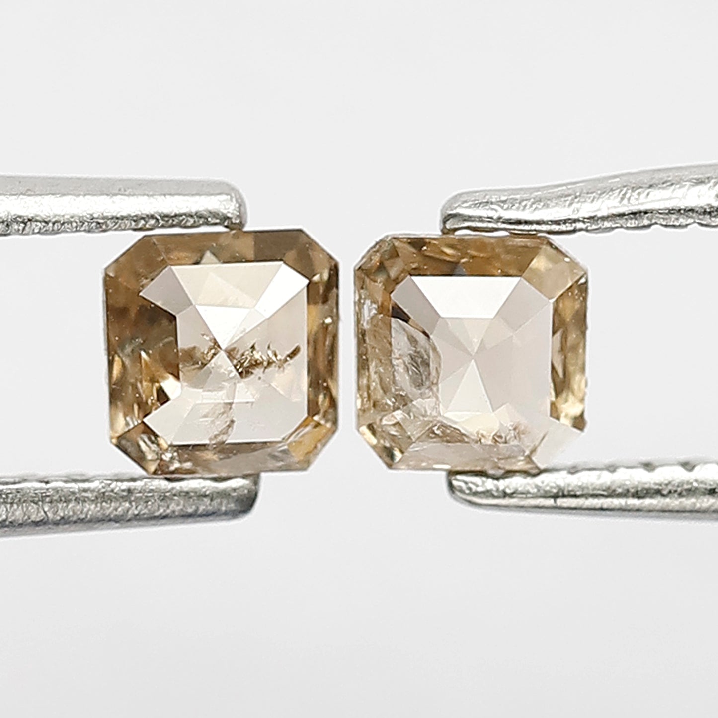 0.53 CT Pair Of Radiant Loose Diamonds, 4.00 MM Natural Champagne Rustic Diamonds For Earrings