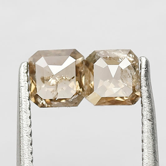 0.53 CT Pair Of Radiant Loose Diamonds, 4.00 MM Natural Champagne Rustic Diamonds For Earrings