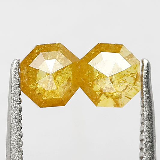 Pair Of Geometric cut Rustic Diamonds, Natural Dark Yellowish Conflict Free Diamonds For Jewelry
