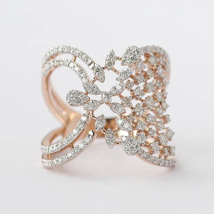 14K Gold Floral Lab Grown Diamond Ring, Botanical Leaf Statement Ring