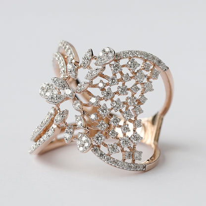 14K Gold Floral Lab Grown Diamond Ring, Botanical Leaf Statement Ring