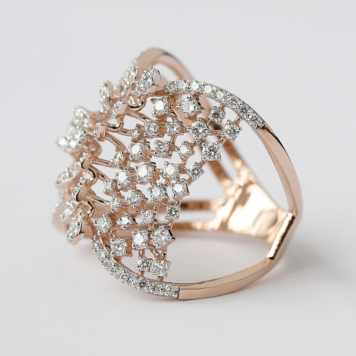 14K Gold Floral Lab Grown Diamond Ring, Botanical Leaf Statement Ring
