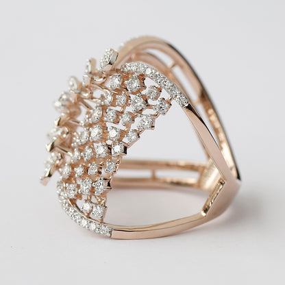 14K Gold Floral Lab Grown Diamond Ring, Botanical Leaf Statement Ring