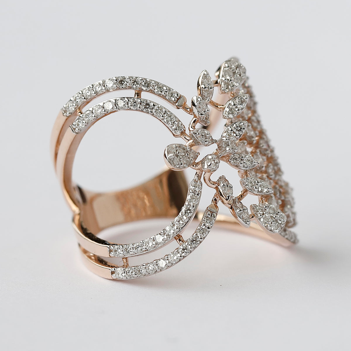 14K Gold Floral Lab Grown Diamond Ring, Botanical Leaf Statement Ring