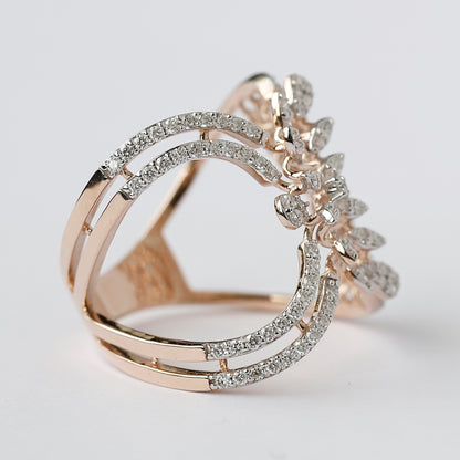 14K Gold Floral Lab Grown Diamond Ring, Botanical Leaf Statement Ring