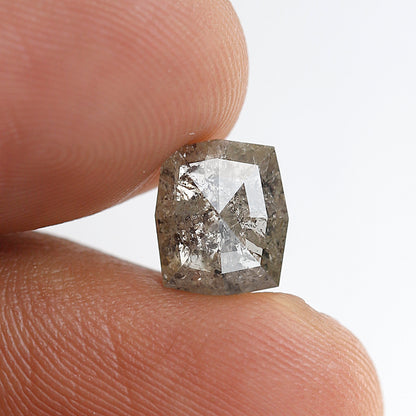 2.25 ct Gray Black Hexagon Earth Mined Salt and Pepper Diamond For Making Custom Jewelry