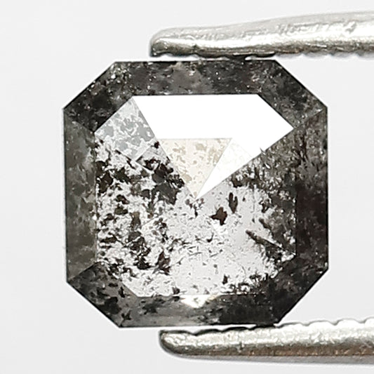 1.12 CT Natural Emerald Shape Loose Diamond, 6.20 x 6.20 MM Conflict Free Salt and Pepper Diamond