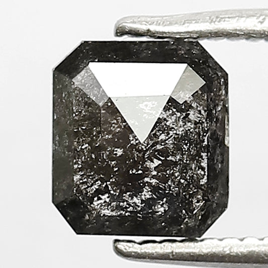 1.03 Ct Square Emerald Salt & Pepper Diamond | Gray Black 6.30 mm Natural Loose Diamond