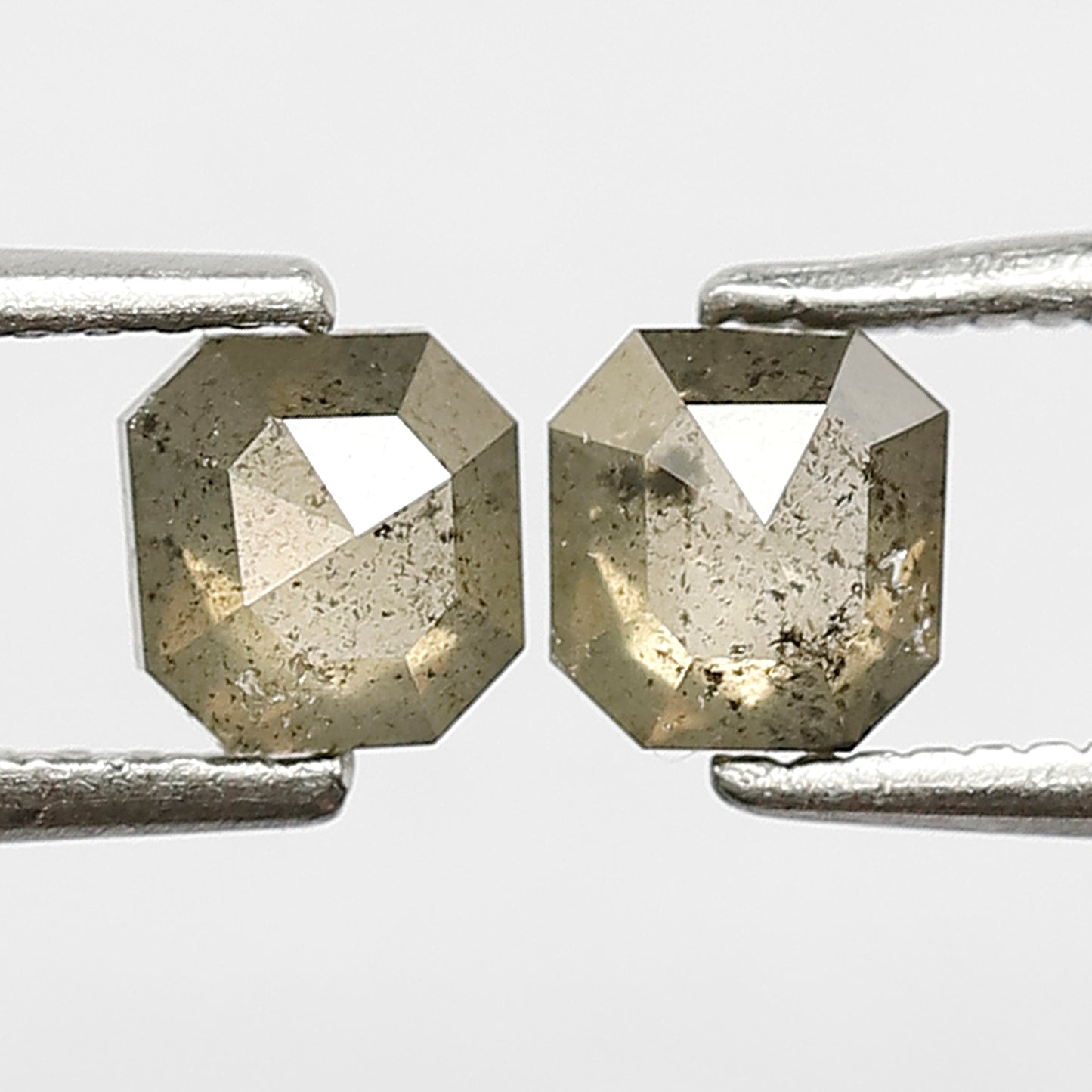 0.86 CT Pair Of Square Emerald Salt and Pepper Diamonds, 4.6 MM Loose Natural Greenish Brown Diamonds For Earrings