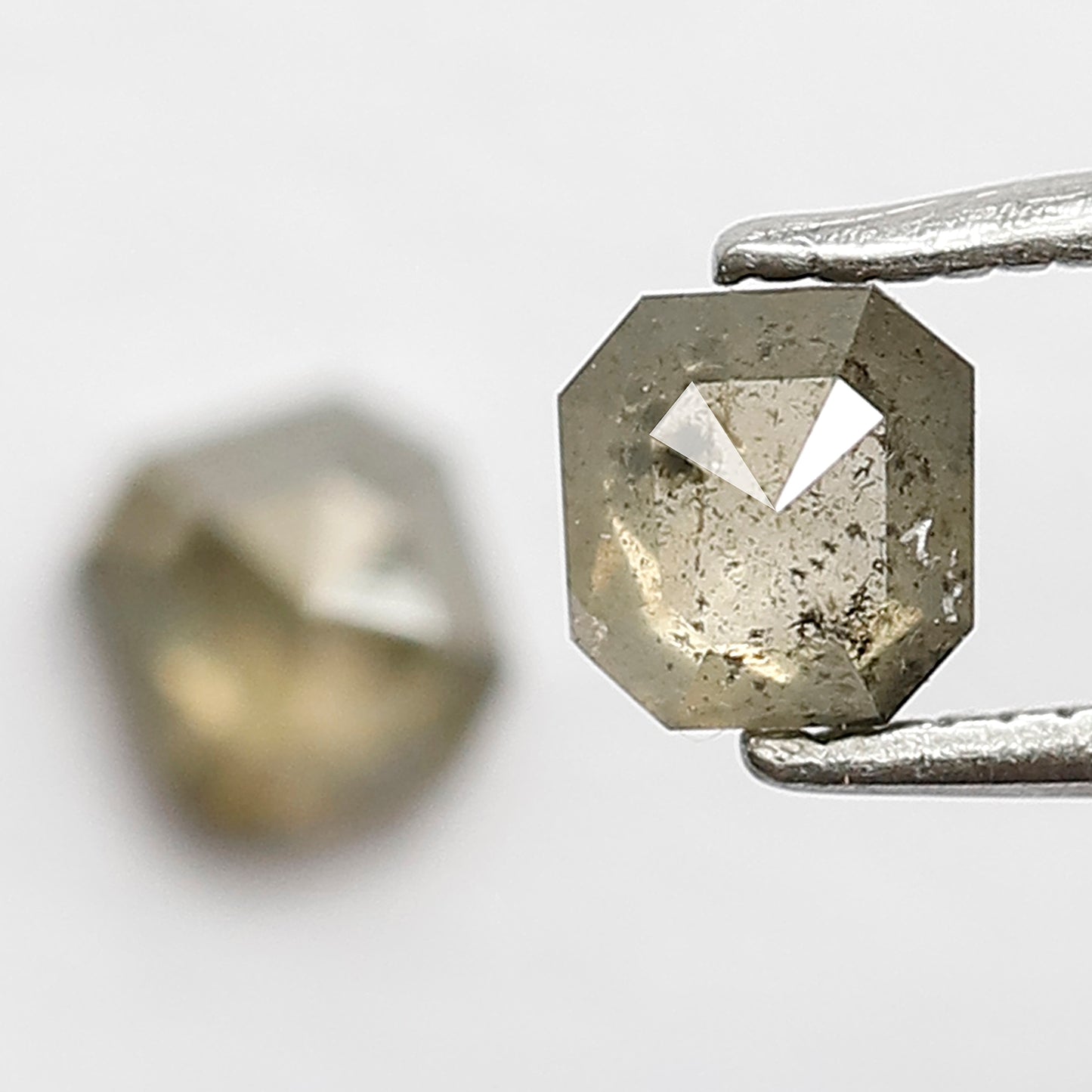 0.86 CT Pair Of Square Emerald Salt and Pepper Diamonds, 4.6 MM Loose Natural Greenish Brown Diamonds For Earrings