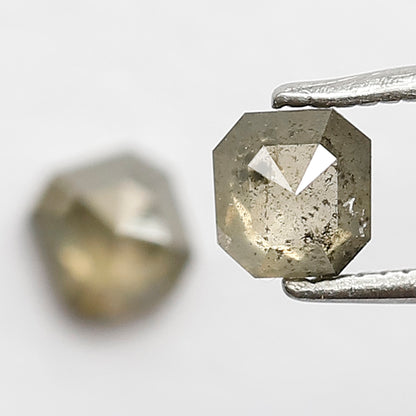 0.86 CT Pair Of Square Emerald Salt and Pepper Diamonds, 4.6 MM Loose Natural Greenish Brown Diamonds For Earrings