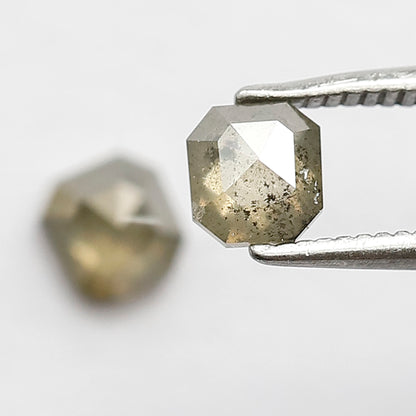 0.86 CT Pair Of Square Emerald Salt and Pepper Diamonds, 4.6 MM Loose Natural Greenish Brown Diamonds For Earrings