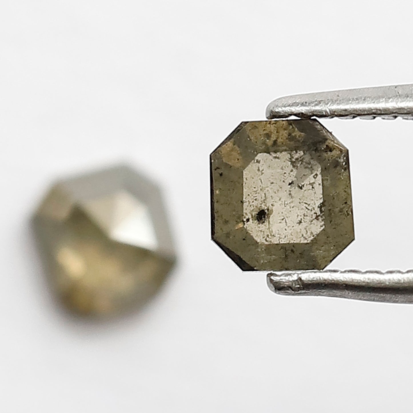 0.86 CT Pair Of Square Emerald Salt and Pepper Diamonds, 4.6 MM Loose Natural Greenish Brown Diamonds For Earrings