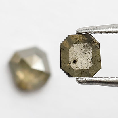 0.86 CT Pair Of Square Emerald Salt and Pepper Diamonds, 4.6 MM Loose Natural Greenish Brown Diamonds For Earrings