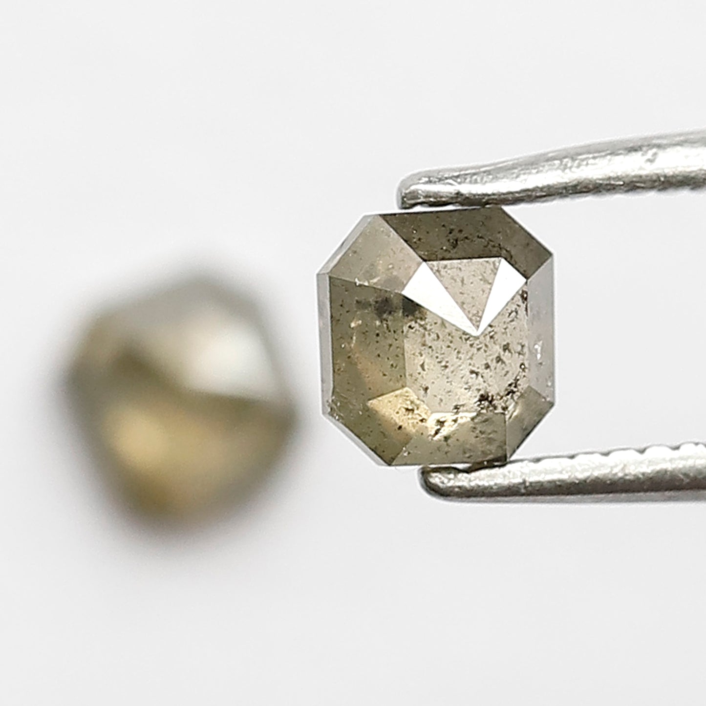 0.86 CT Pair Of Square Emerald Salt and Pepper Diamonds, 4.6 MM Loose Natural Greenish Brown Diamonds For Earrings