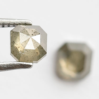 0.86 CT Pair Of Square Emerald Salt and Pepper Diamonds, 4.6 MM Loose Natural Greenish Brown Diamonds For Earrings