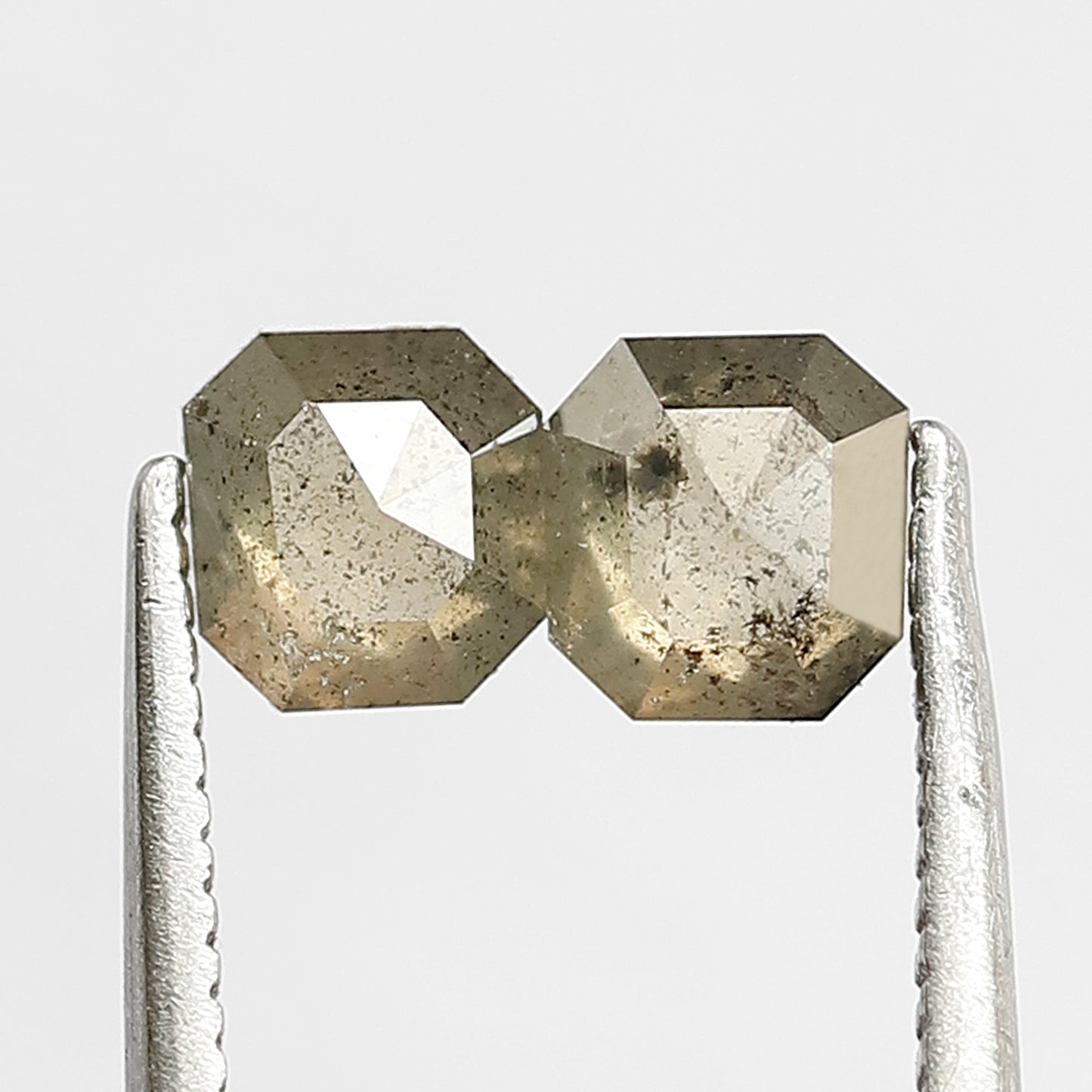 0.86 CT Pair Of Square Emerald Salt and Pepper Diamonds, 4.6 MM Loose Natural Greenish Brown Diamonds For Earrings
