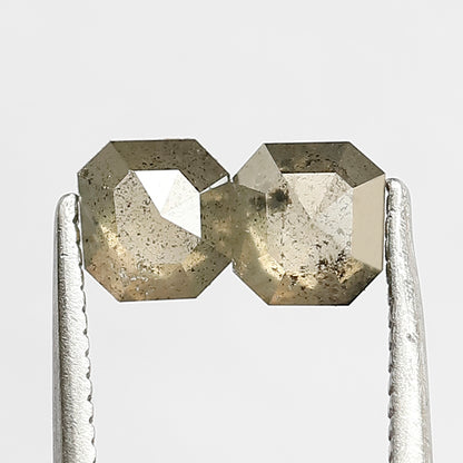 0.86 CT Pair Of Square Emerald Salt and Pepper Diamonds, 4.6 MM Loose Natural Greenish Brown Diamonds For Earrings