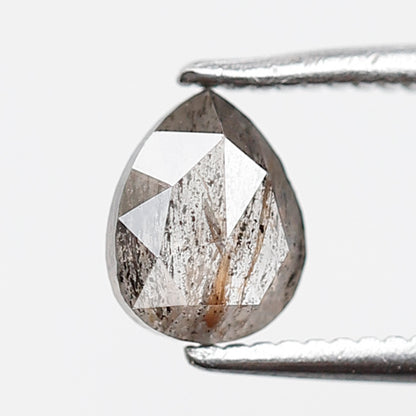 0.65 Ct 6 MM Pear Shape Salt and Pepper Diamond Grey Black Color Natural Loose Diamond