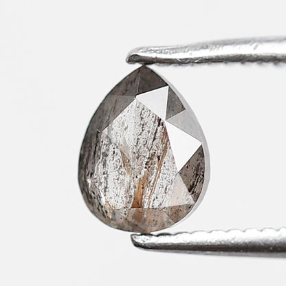 0.65 Ct 6 MM Pear Shape Salt and Pepper Diamond Grey Black Color Natural Loose Diamond