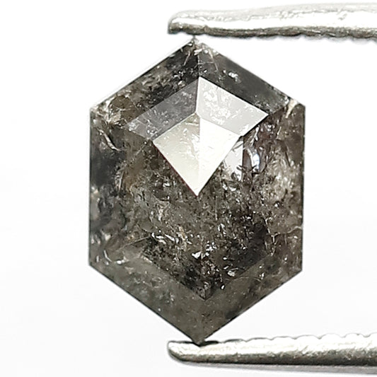 1.31 CT Elongated Hexagon Salt and Pepper Diamond Gray Black Loose Natural Diamond For Custom Pendant and Ring
