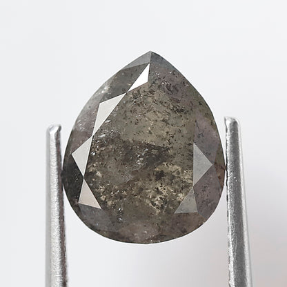 3.29 CT Pear Shape Salt and Pepper Conflict Free Diamond, 10.20 mm Natural Earth Mined Diamond For Making Promise Ring