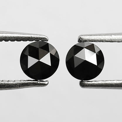 0.62 CT Pair Of Round Black Diamonds, 4 x 4 MM Natural Treated Loose Diamond For Earrings and Jewelry