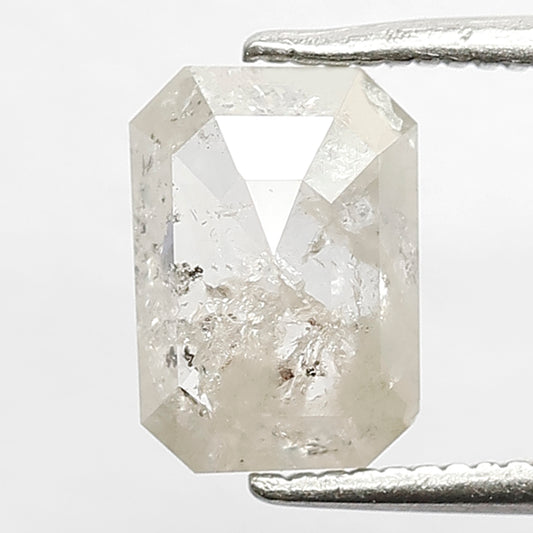 1.25 CT Glaring Faceted Flat Back Loose Emerald Shape Salt and Pepper Icy White Natural Diamond ideal for making Handmade Jewelry