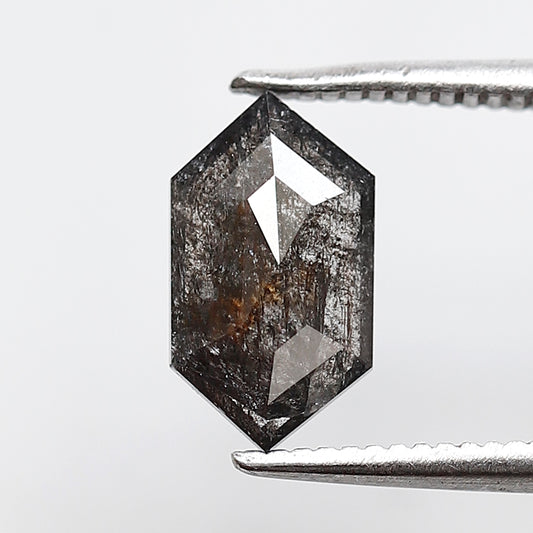 1.12 CT 9.80 MM Elongated Hexagon Shape Salt and Pepper Diamond Loose Natural Grey Black Color Diamond