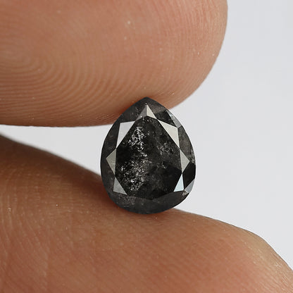 1.30 CT pear Shape Salt and Pepper Diamond 7 MM black grey Color Loose Natural Diamond For Wedding Ring
