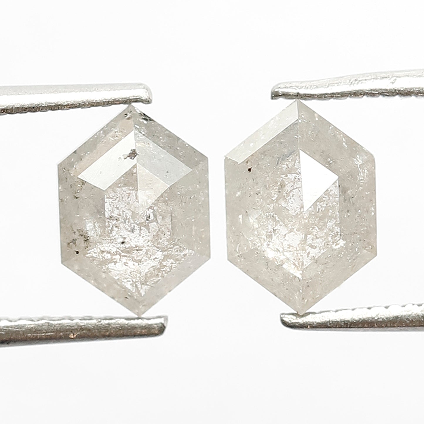 2.18 CT Splendid Hexagon Shape Grey Black Twin Pair Set Loose Natural Salt and Pepper Diamond ideal for making Custom Statement Earrings