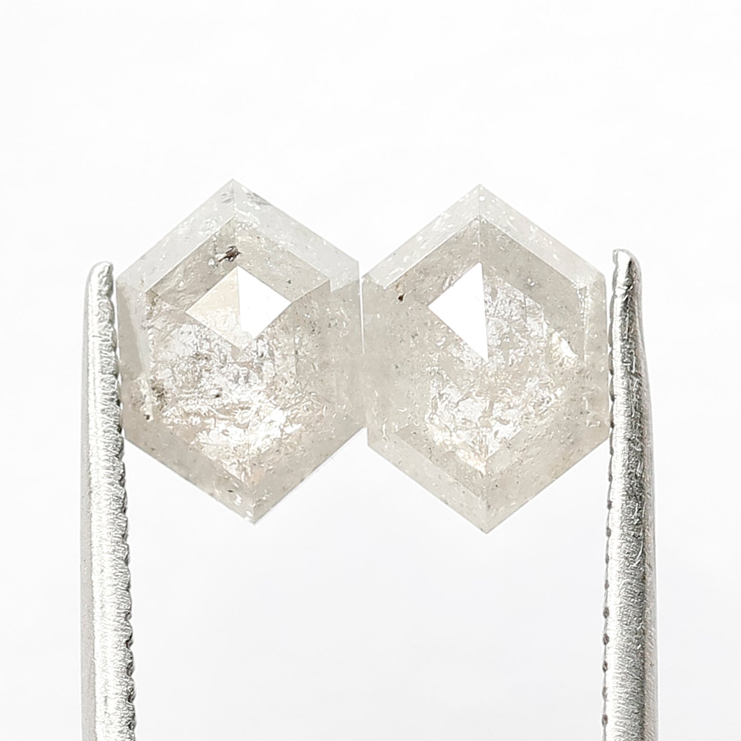 2.18 CT Splendid Hexagon Shape Grey Black Twin Pair Set Loose Natural Salt and Pepper Diamond ideal for making Custom Statement Earrings